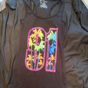 Black Tank Top with Colorful Palm Tree Design